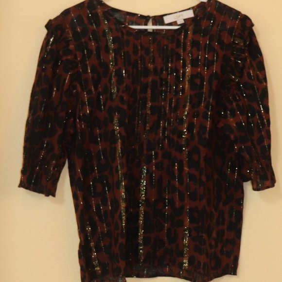 Loft Tops - Loft Leopard Cheetah Print Metallic Short Sleeve Top Size Large